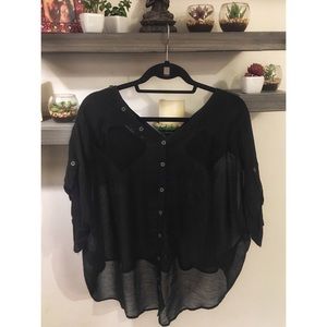 Semi-sheer Pocketed Black Blouse